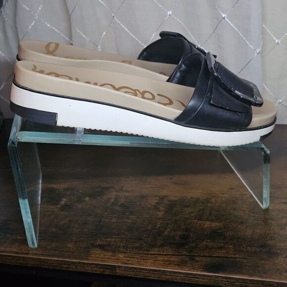 🔥 Sam Edelman Ariane Womens Sz 9 1/2 Black Leather Buckle Slide Sandals Shoes - Picture 6 of 11